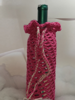 Crocheted wine cozy with drawstring