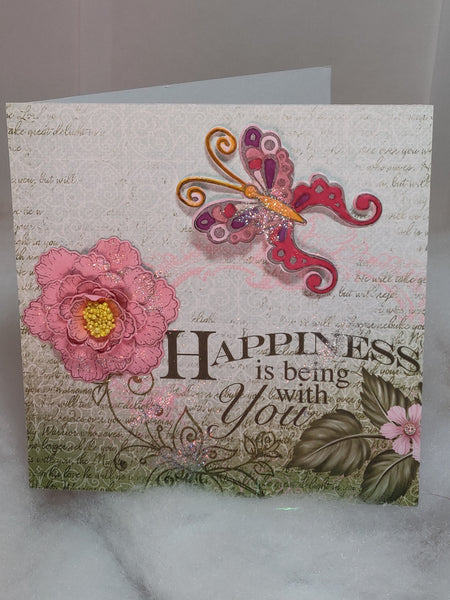 Pink Dimensional Flower with Butterfly Card