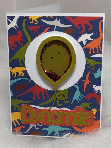 Dynomite (Dinosaur) Shaker Balloon Birthday Card