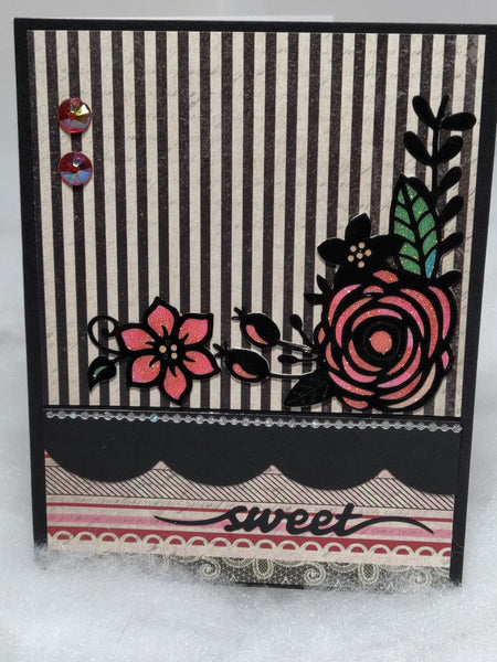 Shimmery Flowers on Striped Paper Card