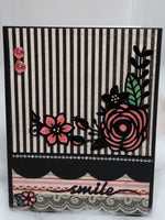 Shimmery Flowers on Striped Paper Card