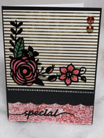 Shimmery Flowers on Striped Paper Card