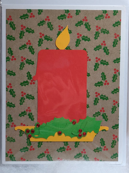 Candle on holly paper card