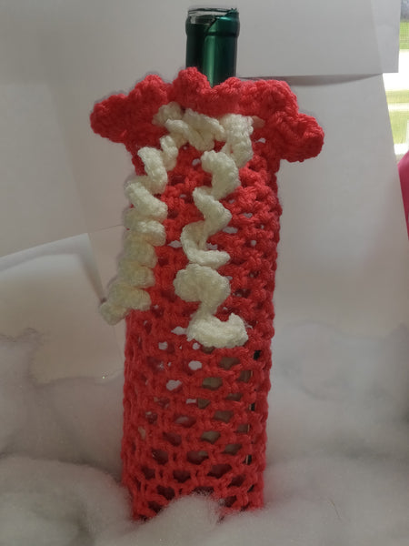 Christmas colored crocheted wine cozies