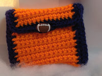 Crochet gift card holder with Football button