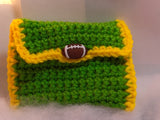 Crochet gift card holder with Football button