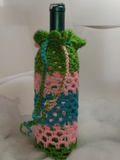 Crocheted wine cozy with drawstring